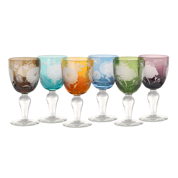 Pols Potten - Peony Wine glass, multicolor (set of 6)