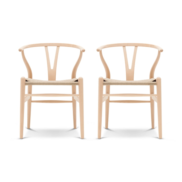 Carl Hansen - CH24 Wishbone Chair , Beech soaped / natural wicker (set of 2)