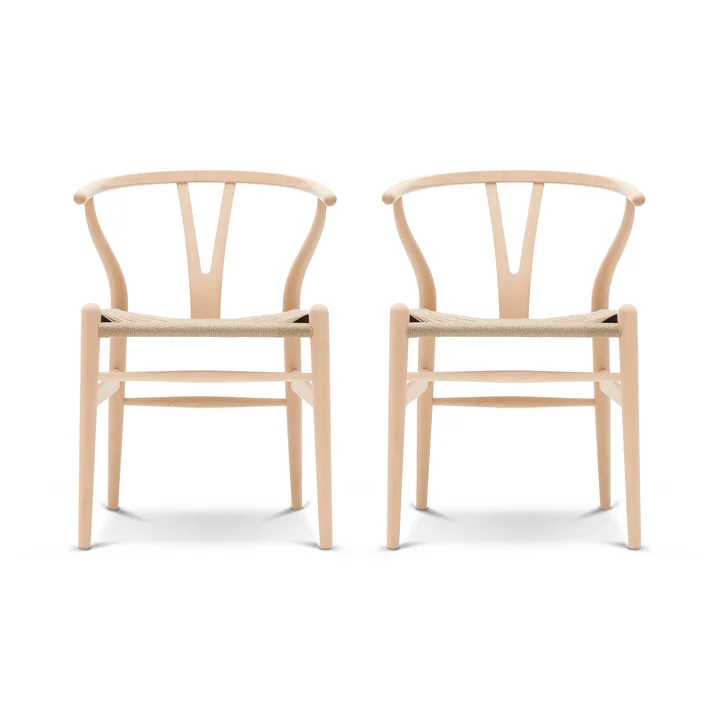 Carl Hansen - CH24 Wishbone Chair , Beech soaped / natural wicker (set of 2)