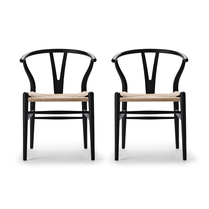 Carl Hansen - CH24 Wishbone Chair , soft black / natural wicker (set of 2)