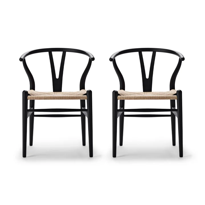 Carl Hansen - CH24 Wishbone Chair , soft black / natural wicker (set of 2)