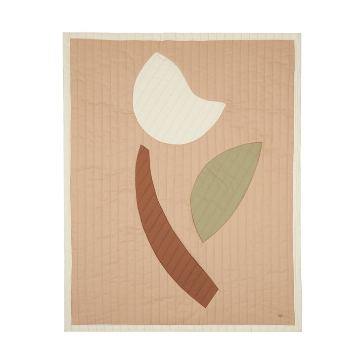 Nobodinoz - Tulip quilt, 73 x 95 cm, brown / white / green