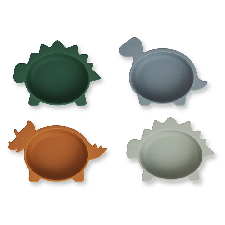 Iggy Silicone bowls, dino blue multi mix (set of 4) by LIEWOOD