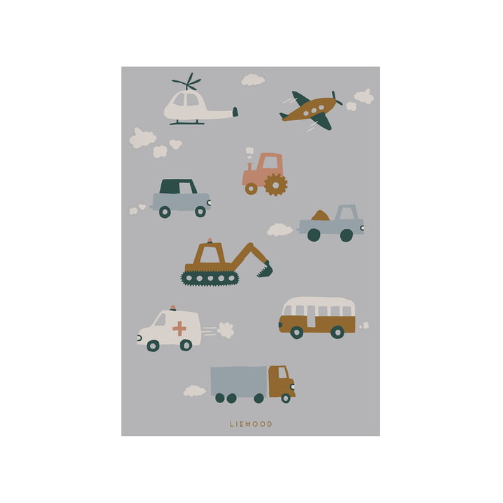 LIEWOOD - Beverly Poster, Vehicles, 50 x 70 cm, dove blue