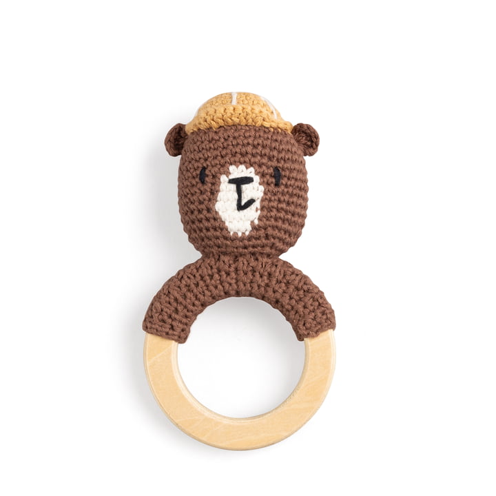 Sebra - Crochet rattle bear, brown