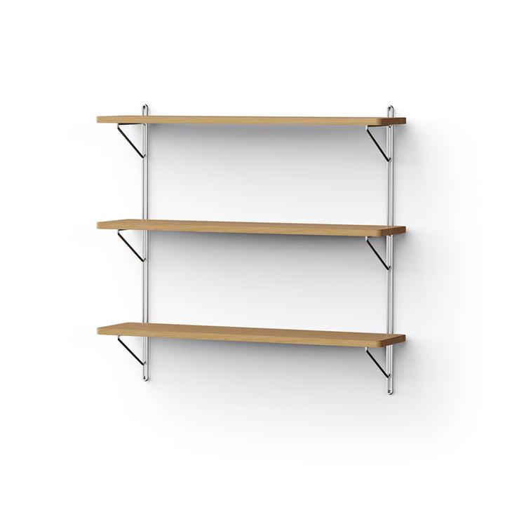 Inline Wall shelf from NINE in the finish oak / polished stainless steel
