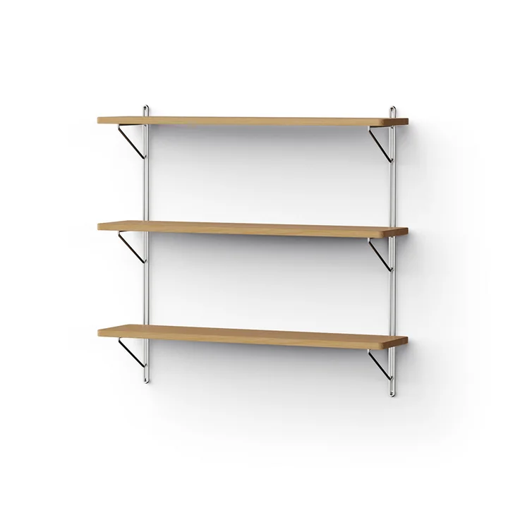 Inline Wall shelf from NINE in the finish oak / polished stainless steel