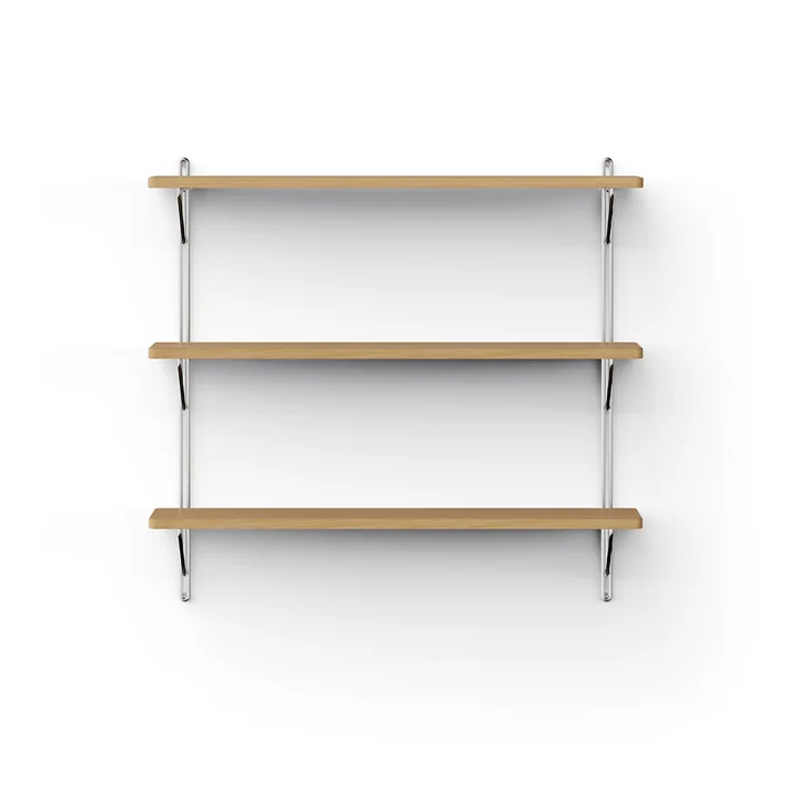 Inline Wall shelf from NINE in the finish oak / polished stainless steel