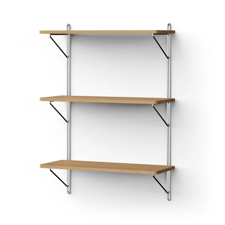 Inline Wall shelf from NINE in the finish oak / polished stainless steel