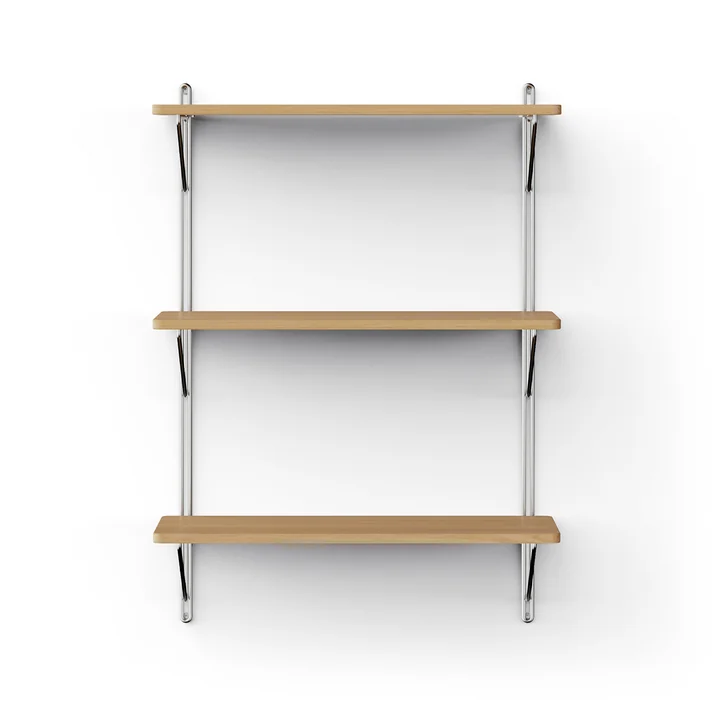 Inline Wall shelf from NINE in the finish oak / polished stainless steel