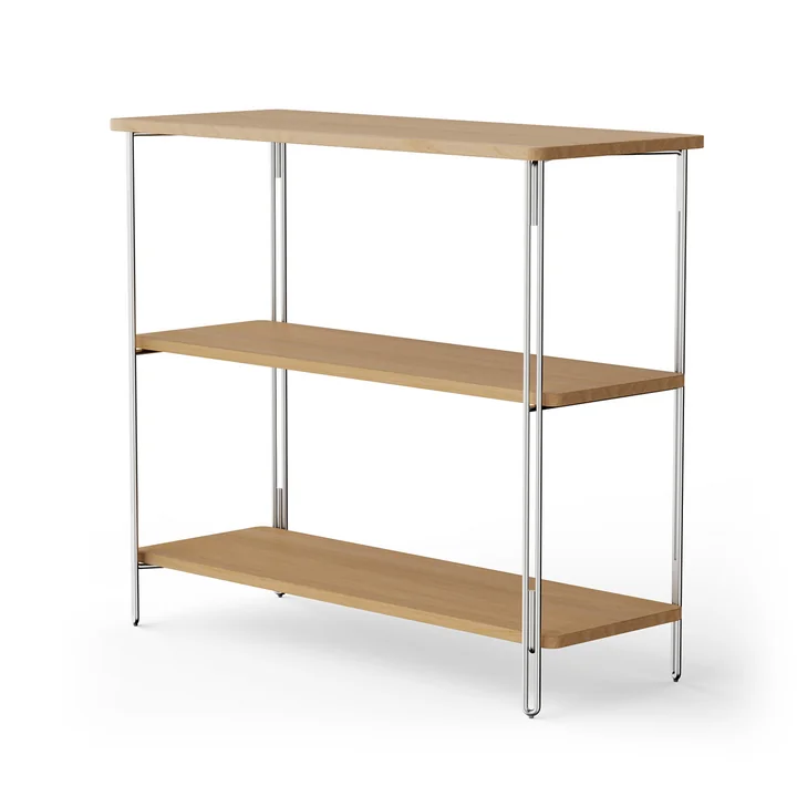 Inline Floor shelf from NINE in the finish oak / polished stainless steel