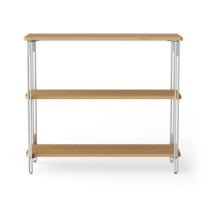 Inline Floor shelf from NINE in the finish oak / polished stainless steel