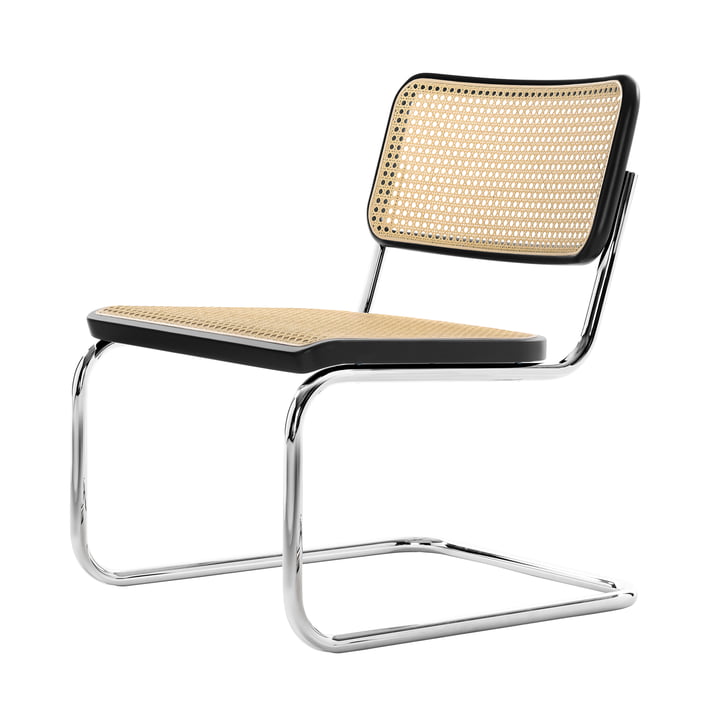 Thonet - S 32 VL Lounge chair, chrome / beech stained black (TP 29) / wickerwork with support fabric