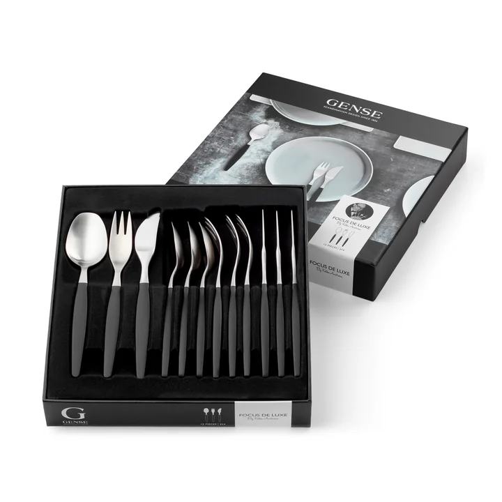 Focus de Luxe Cutlery set from Gense in black / matte steel finish (12 pieces)