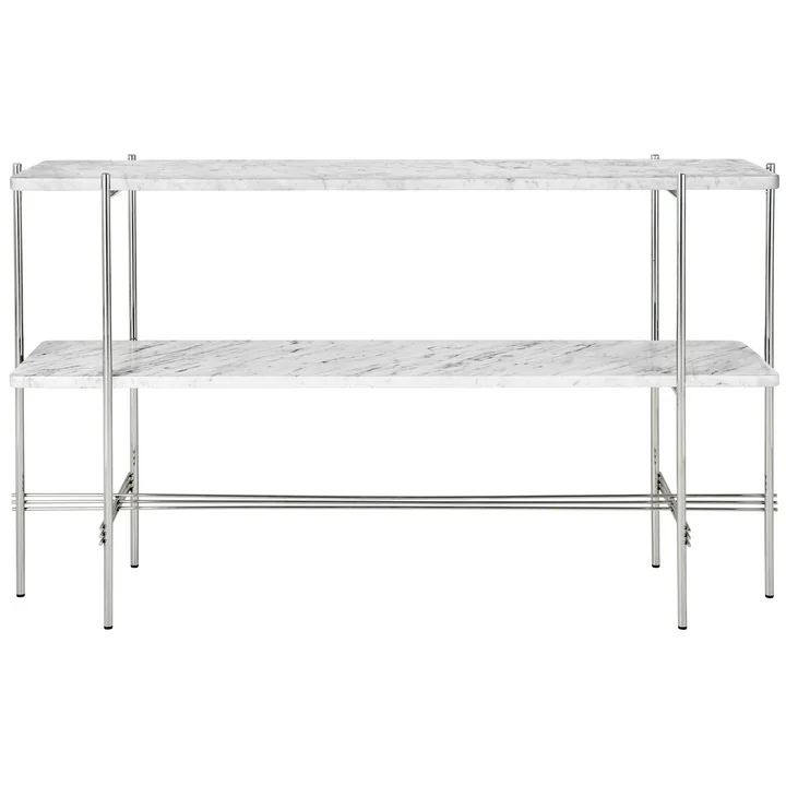Gubi - TS Console table with 2 shelves, polished / marble white