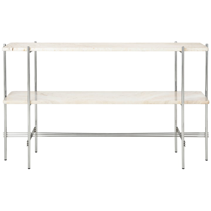 Gubi - TS Console table with 2 shelves, polished / travertine white