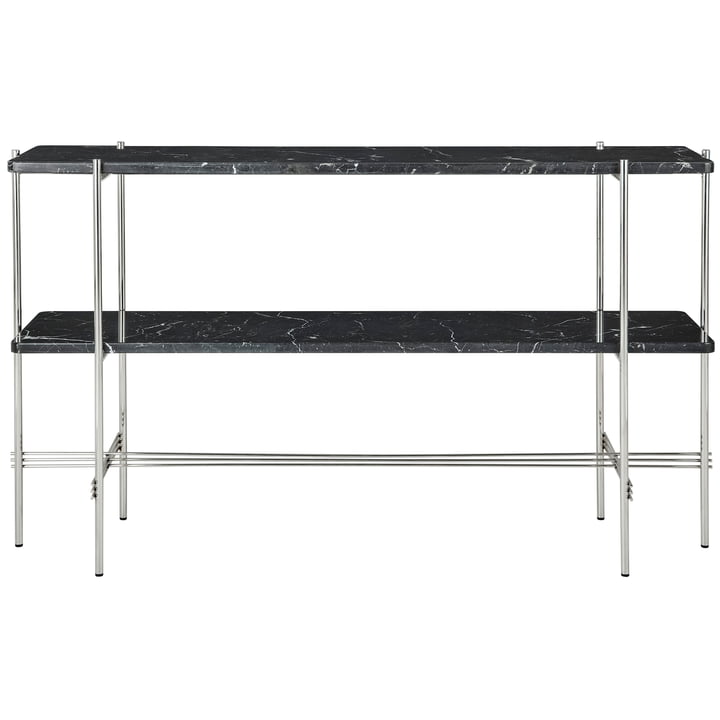 Gubi - TS Console table with 2 shelves, polished / marble black