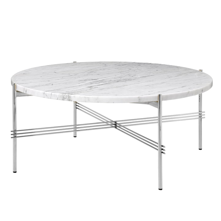 Gubi - TS coffee table Ø 80 cm, steel polished / marble white