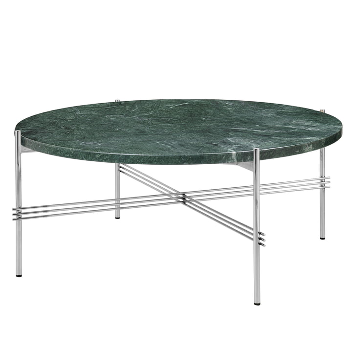 Gubi - TS Coffee table Ø 80 cm, steel polished / marble green