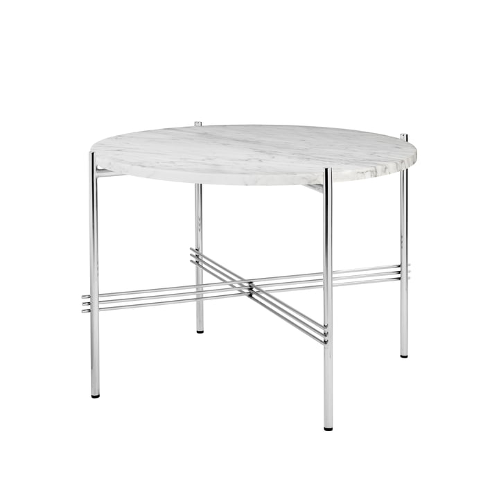 Gubi - TS Coffee table Ø 55 cm, steel polished / marble white