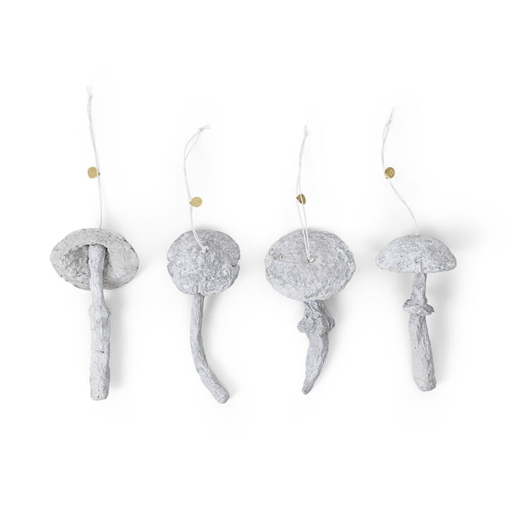 Mushroom Ornament by ferm Living in the color faded white (set of 4)