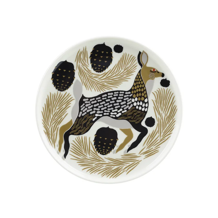 Oiva Peura Plate, Ø 20 cm, white / coal / mud / light gray / red by Marimekko