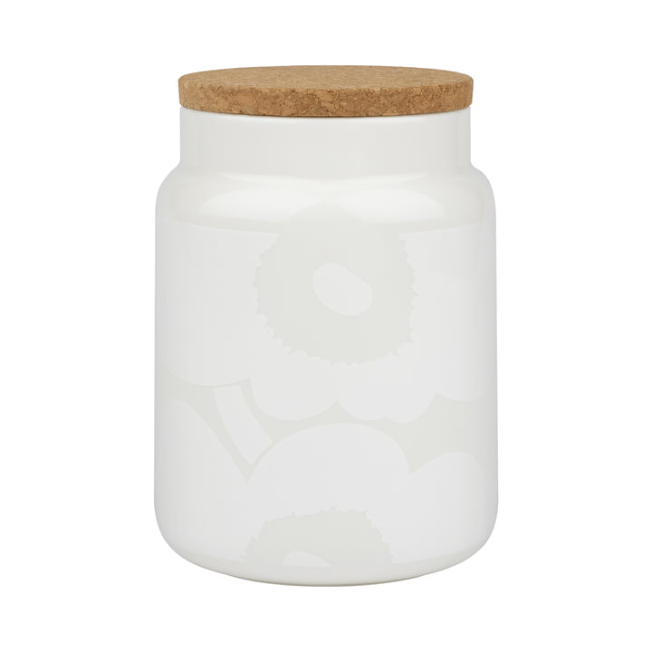 Oiva Unikko Storage jar, 1200 ml, white from Marimekko