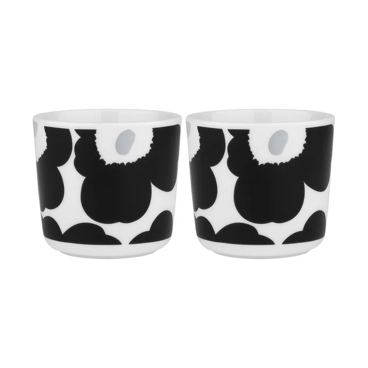 Oiva Unikko Mug, 200 ml, white / coal / silver (set of 2) from Marimekko