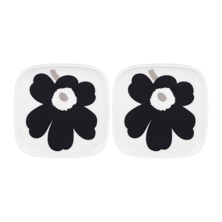 Marimekko - Oiva Unikko Serving platter, 10 x 10 cm, white / coal / silver (set of 2)