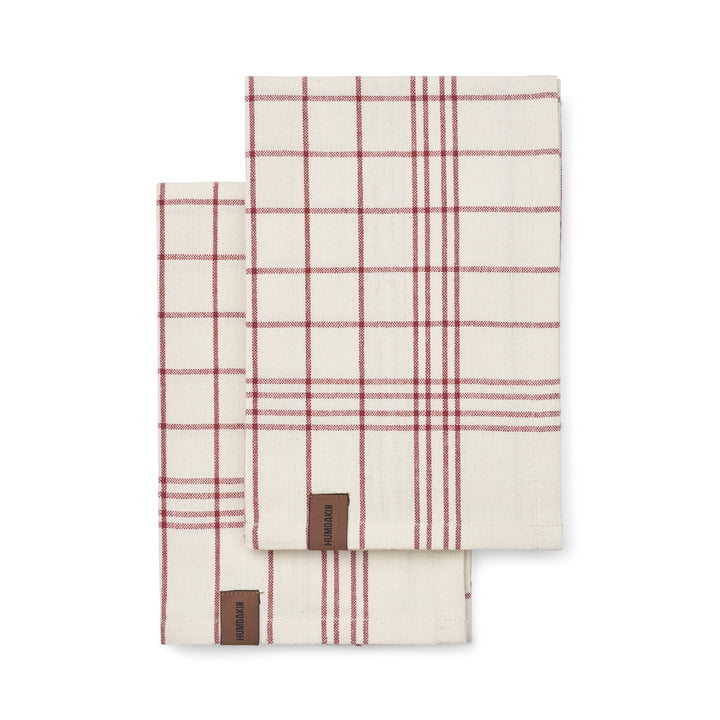 Organic cotton tea towel, 45 x 70 cm, plaid / maroon (set of 2) by Humdakin