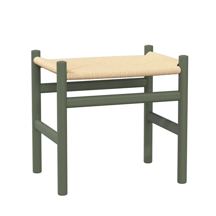 Carl Hansen - CH53 Stool, beech soft olive green lacquered / natural wickerwork