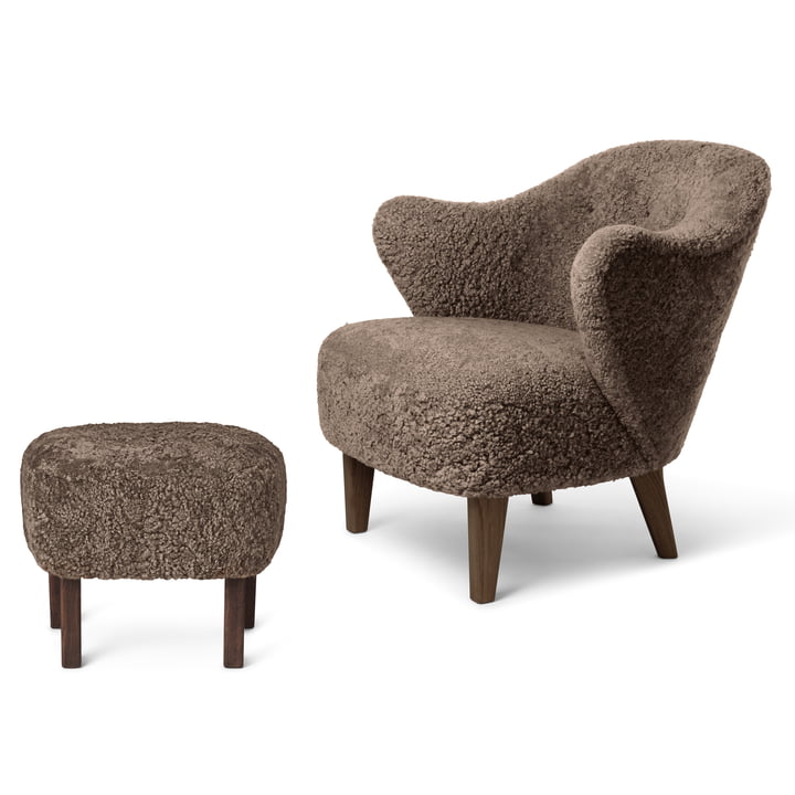 Audo - Ingeborg armchair and footstool, dark stained oak / Sheepskin Sahara