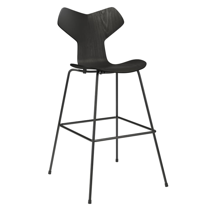 Grand Prix Bar stool from Fritz Hansen in the high version, ash black / black