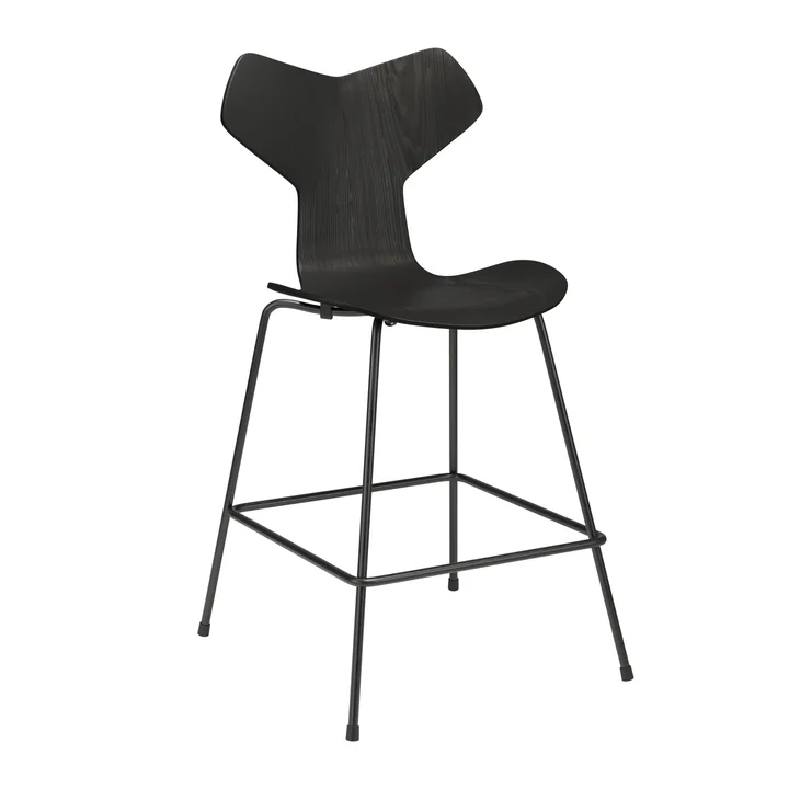 Grand Prix Bar stool from Fritz Hansen in the low version, ash black / black