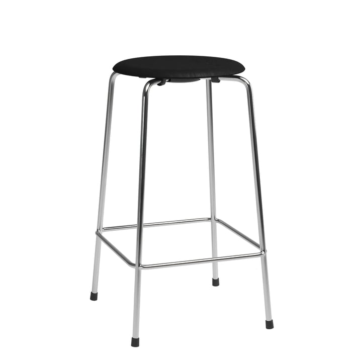 High Dot Bar stool from Fritz Hansen in the version veneer ash black / base chrome (4 legs)