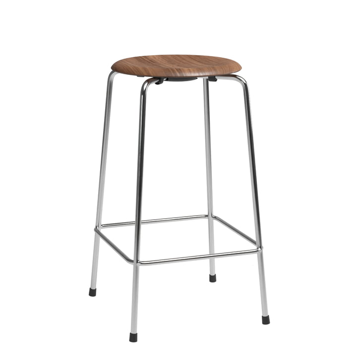 High Dot Bar stool from Fritz Hansen in walnut veneer / chrome base (4 legs) finish