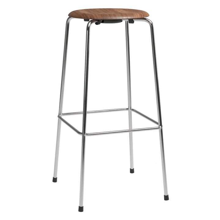 High Dot Bar stool from Fritz Hansen in walnut veneer / chrome base (4 legs) finish