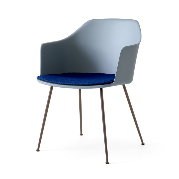 & Tradition - Rely HW34 armchair, bronzed / light blue / cobalt blue (Karandash 006)