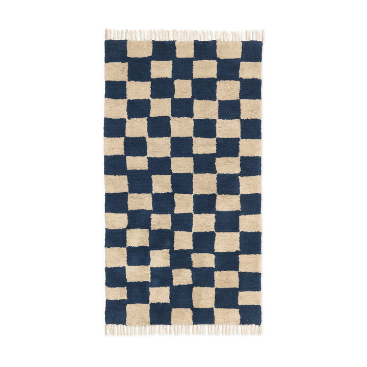 ferm Living - Mara Carpet washable, 90 x 150 cm, deep blue / warm sand