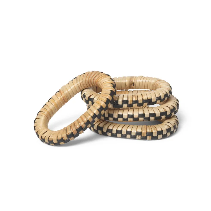 Ferm Living - Weave Napkin rings, nature / black (set of 4)