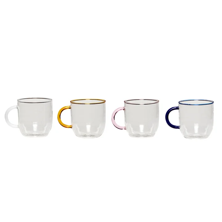 Hübsch Interior - Kiosk glass cup, clear / multicolor (set of 4)