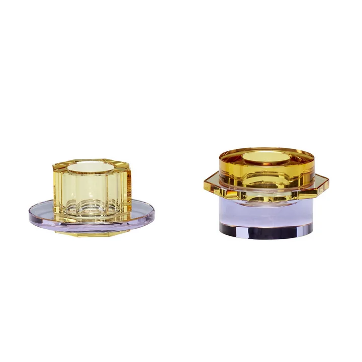 Hübsch Interior - Kiosk Candlestick, amber / purple (set of 2)