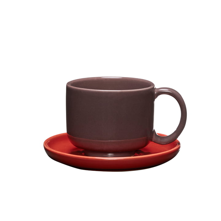 Hübsch Interior - Amare Cup with coaster, burgundy / red