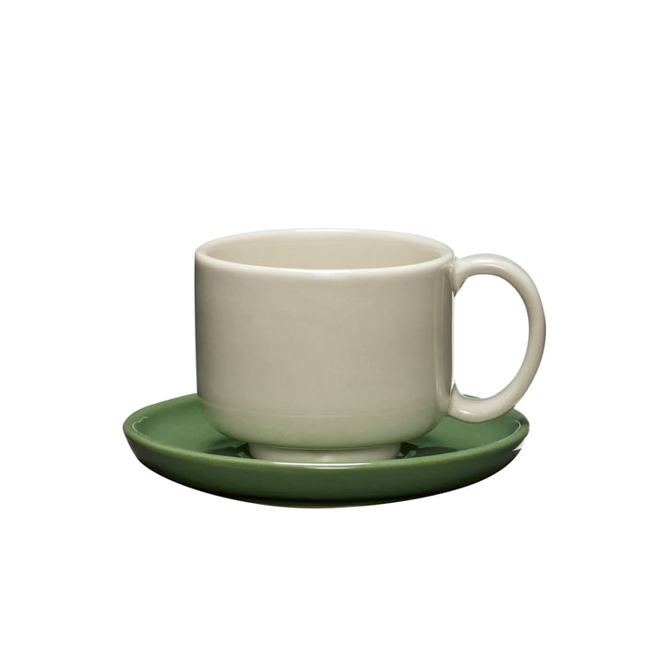 Hübsch Interior - Amare Cup with coaster, sand / green