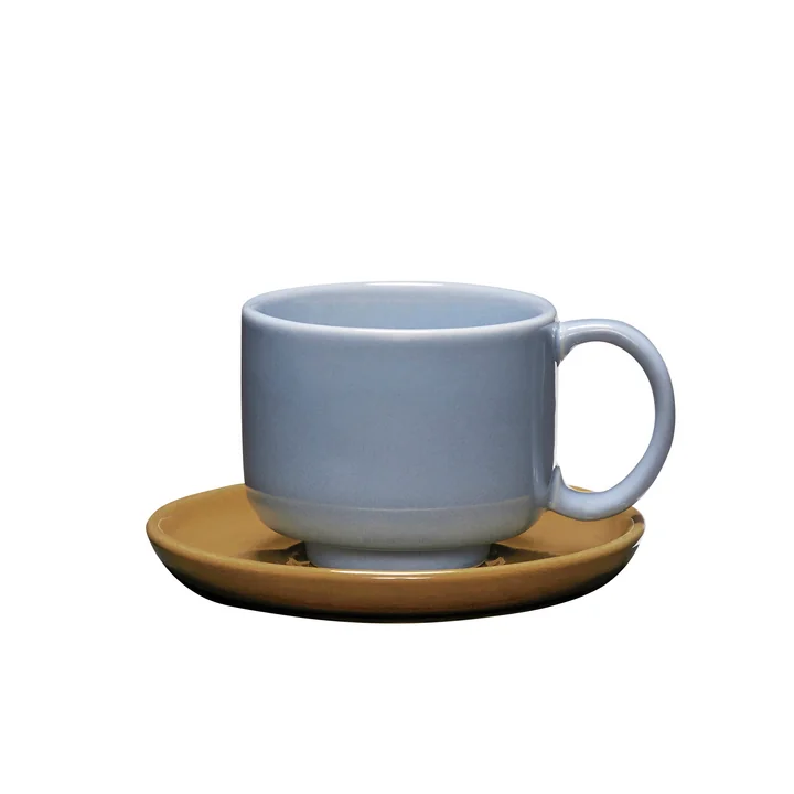 Hübsch Interior - Amare Cup with coaster, light blue / brown