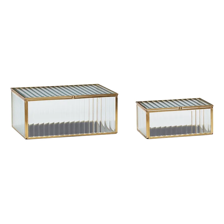 Hübsch Interior - Ripple Glass boxes, clear / brass (set of 2)
