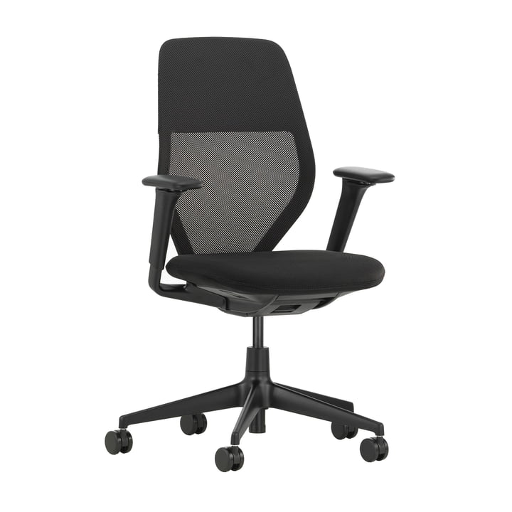 Vitra - ACX Light Office chair, Silk mesh nero / X Net nero, with seat depth adjustment, height-adjustable armrests (castors for hard floors)