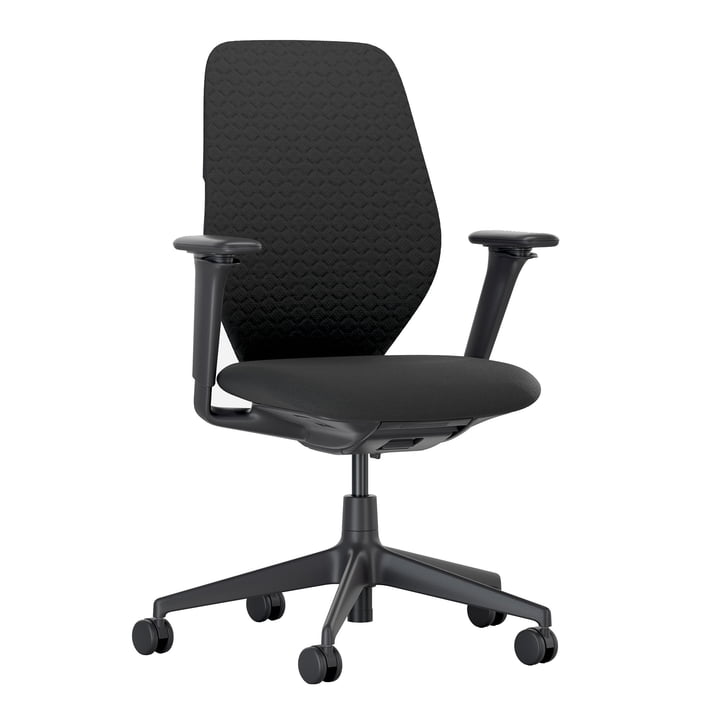 Vitra - ACX Soft Office chair, Grid Knit nero / Quilted Knit nero, with seat depth adjustment, height-adjustable armrests (castors for hard floors)