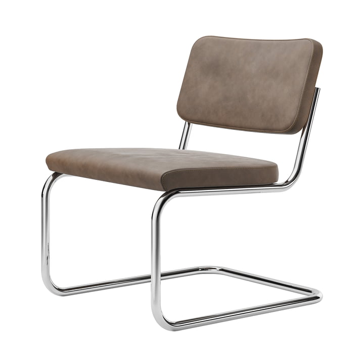 Thonet - S 32 PVL Lounge chair, chrome / nubuck leather brown