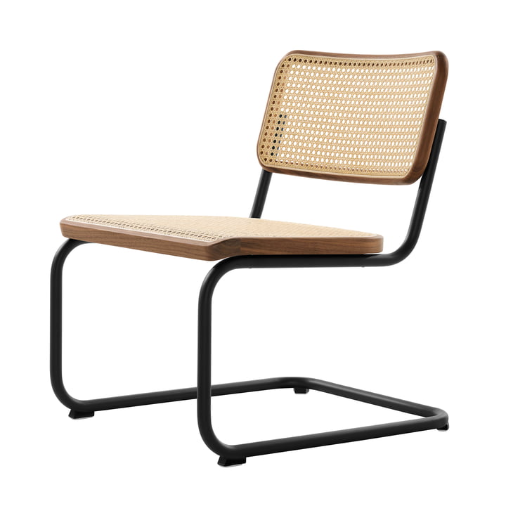 Thonet - S 32 VL Lounge chair, RAL 9005 (jet black) / walnut with natural wood lacquer finish / wickerwork with support fabric